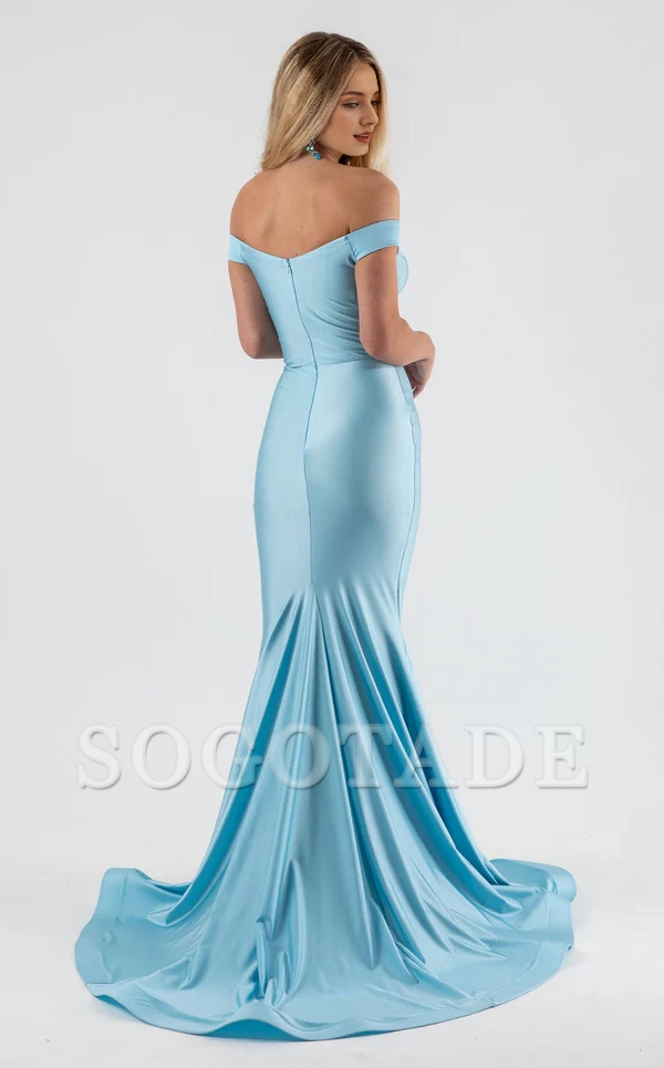 Mermaid off shoulder V-neck backless and floor length Prom dress