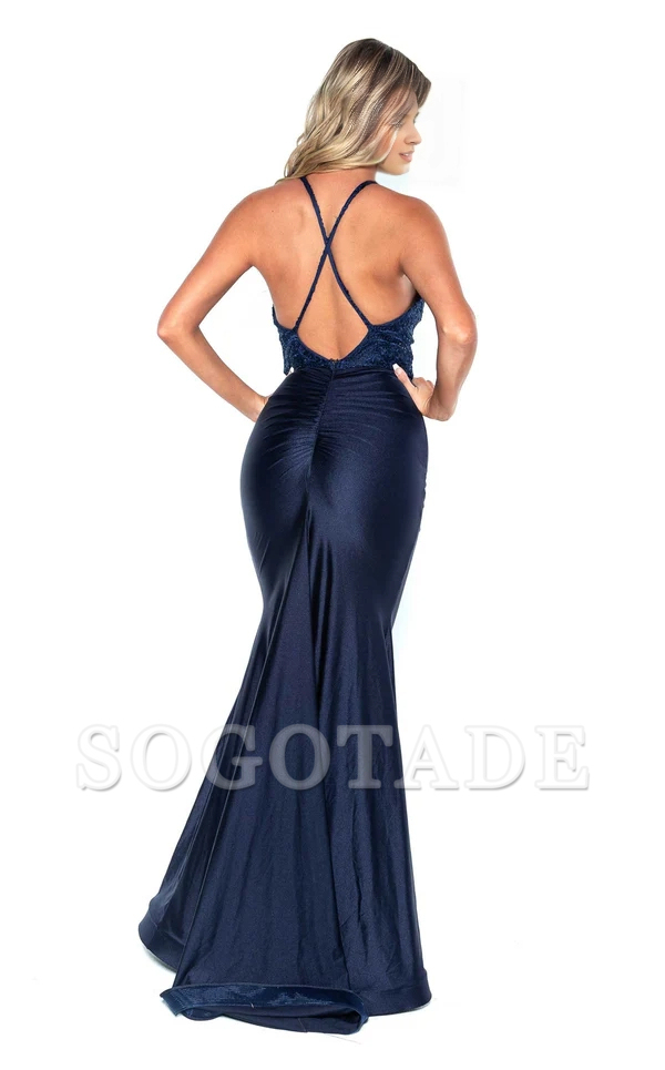 Mermaid V-neck slim shoulder strap lace decal and floor length Prom dress