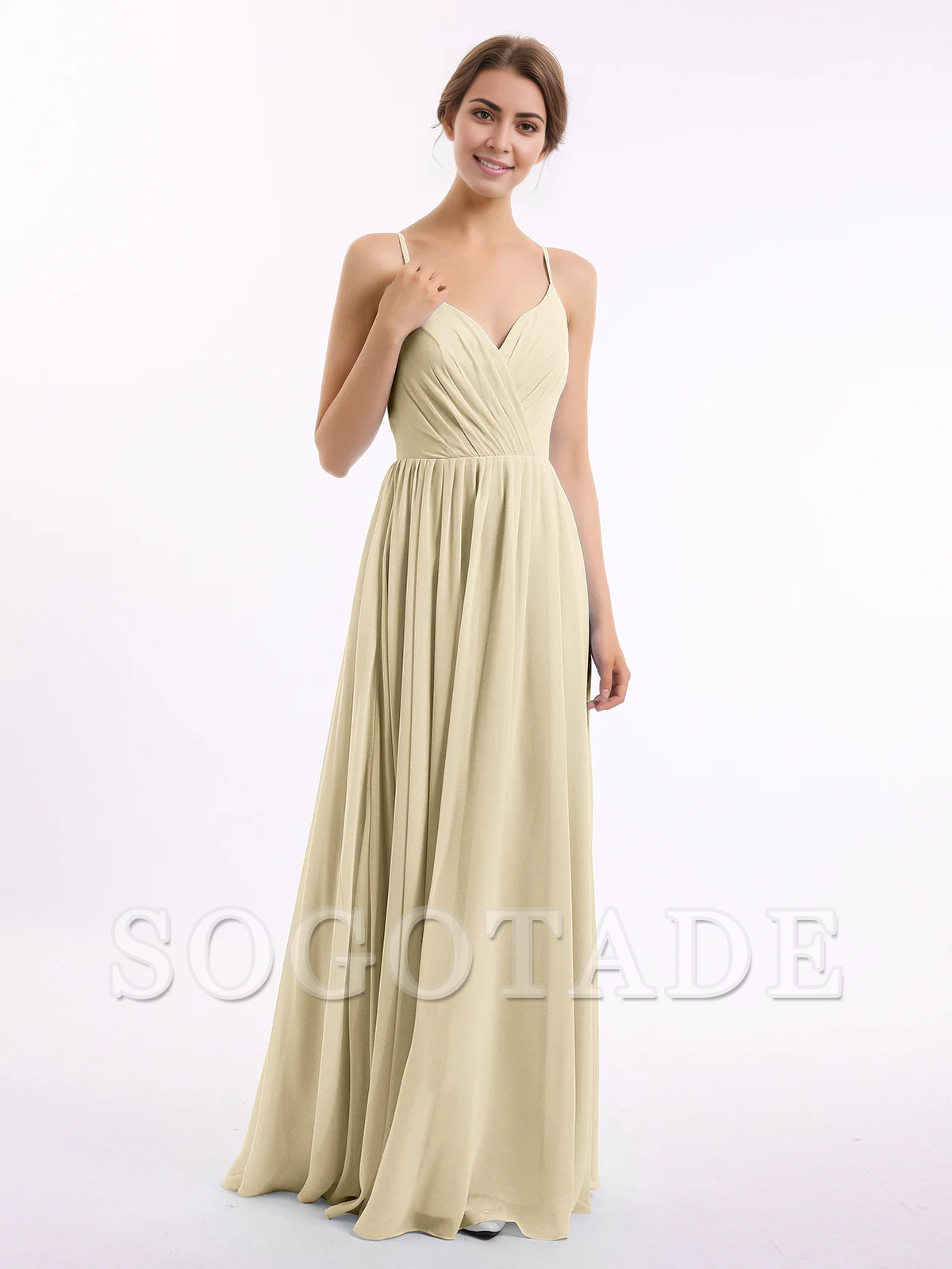 Thin shoulder chiffon bridesmaid dress