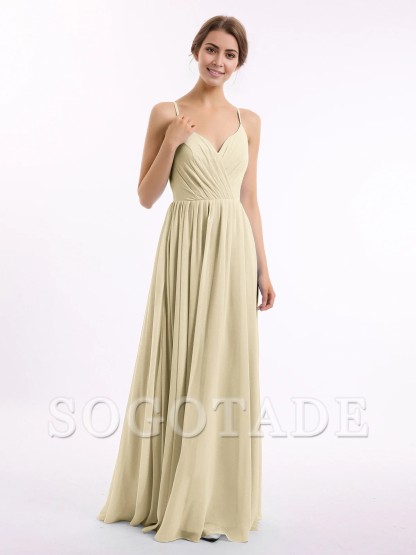 Thin shoulder chiffon bridesmaid dress