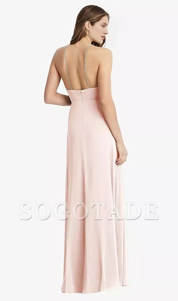 Front slit high neck chiffon long Prom dress