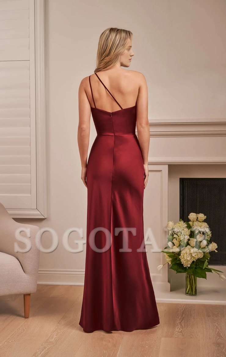 Crepe back Chamiyus A-line asymmetrical single shoulder neckline bridesmaid dress