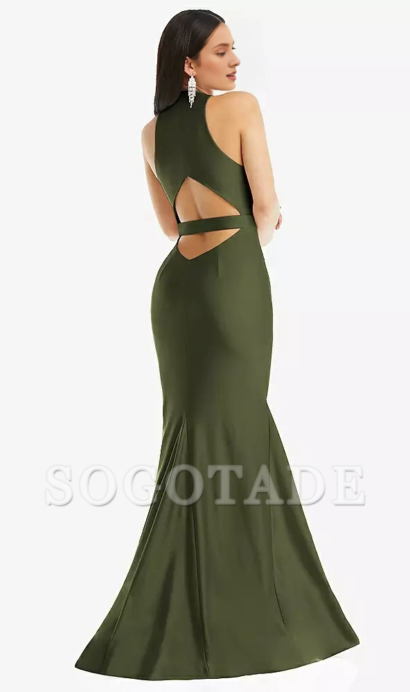Deep V-neck hollowed out low back  satin mermaid prom dress