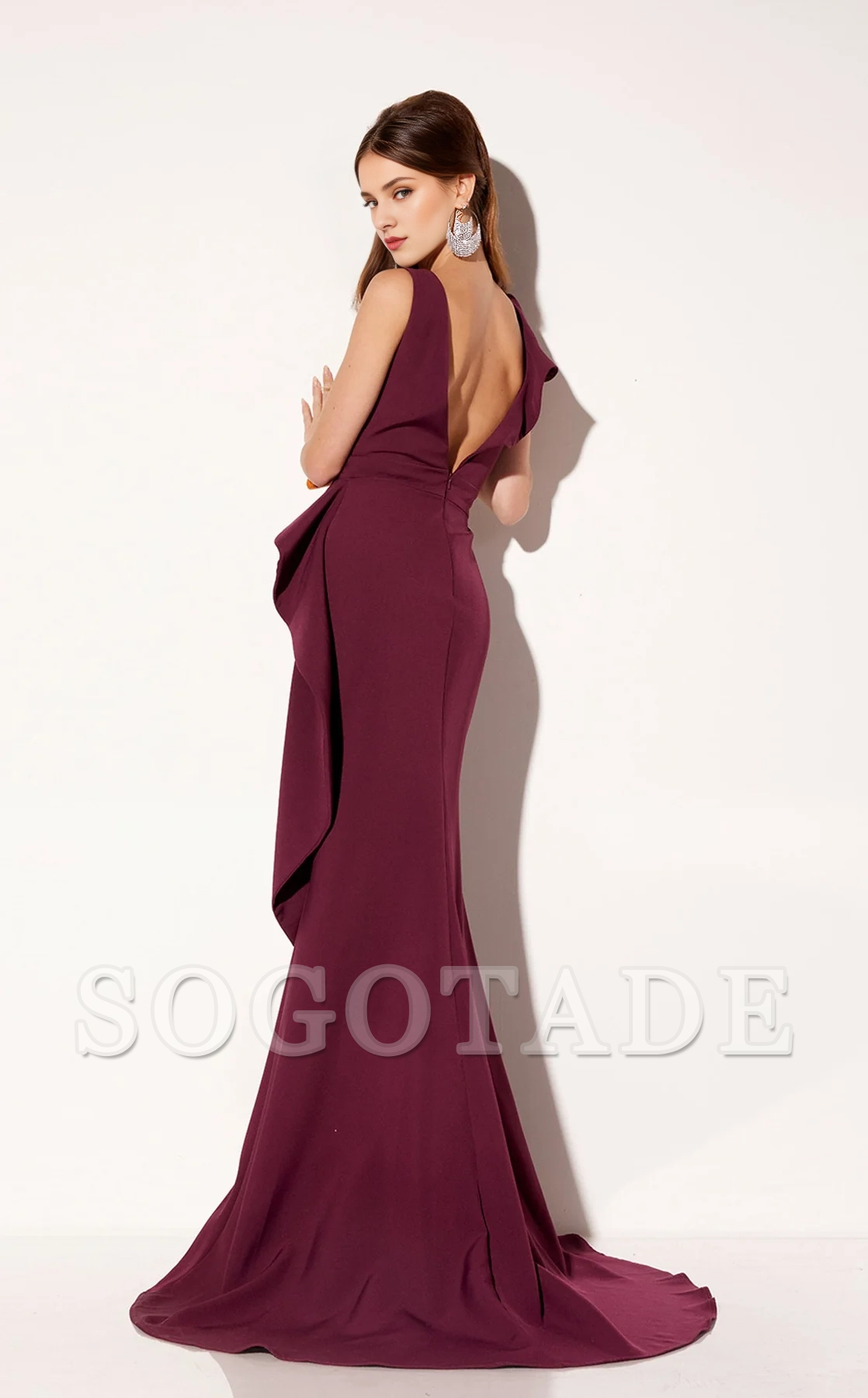 Asymmetric shoulder strap V-neck satin mermaid and floor length Prom dress