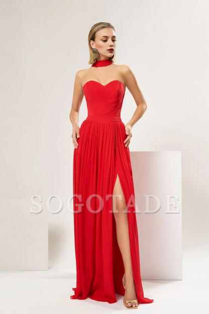 Hanging neck heart-shaped neckline and floor length gown evening dresses