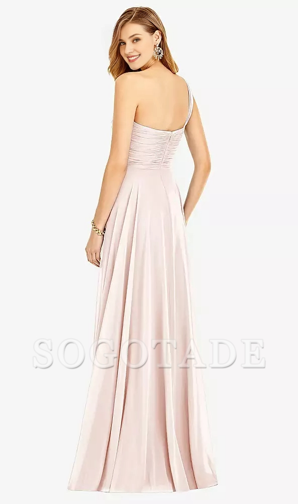 One shoulder hanging chiffon and floor length Prom dress