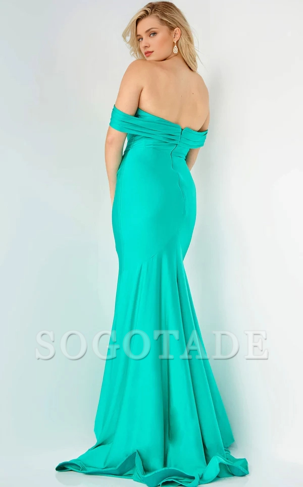 Mermaid off shoulder collar backless and floor length evening dress