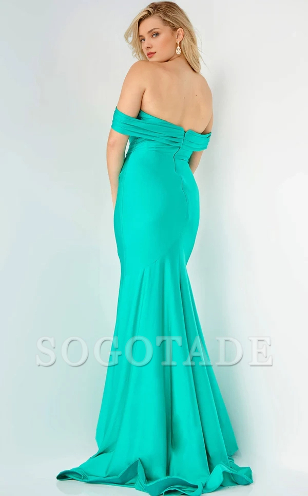 Mermaid off shoulder collar backless and floor length evening dress