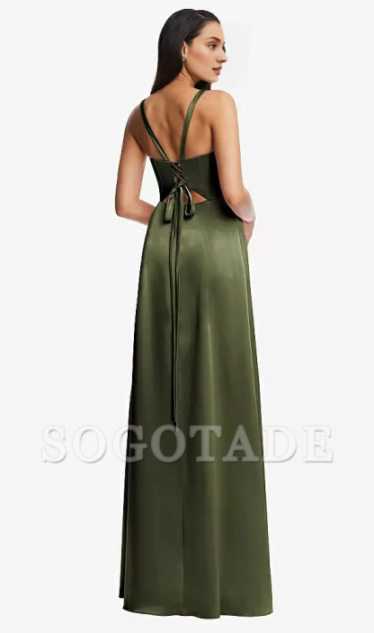 Front slit lace up back lace up tight corset extra long Prom dress