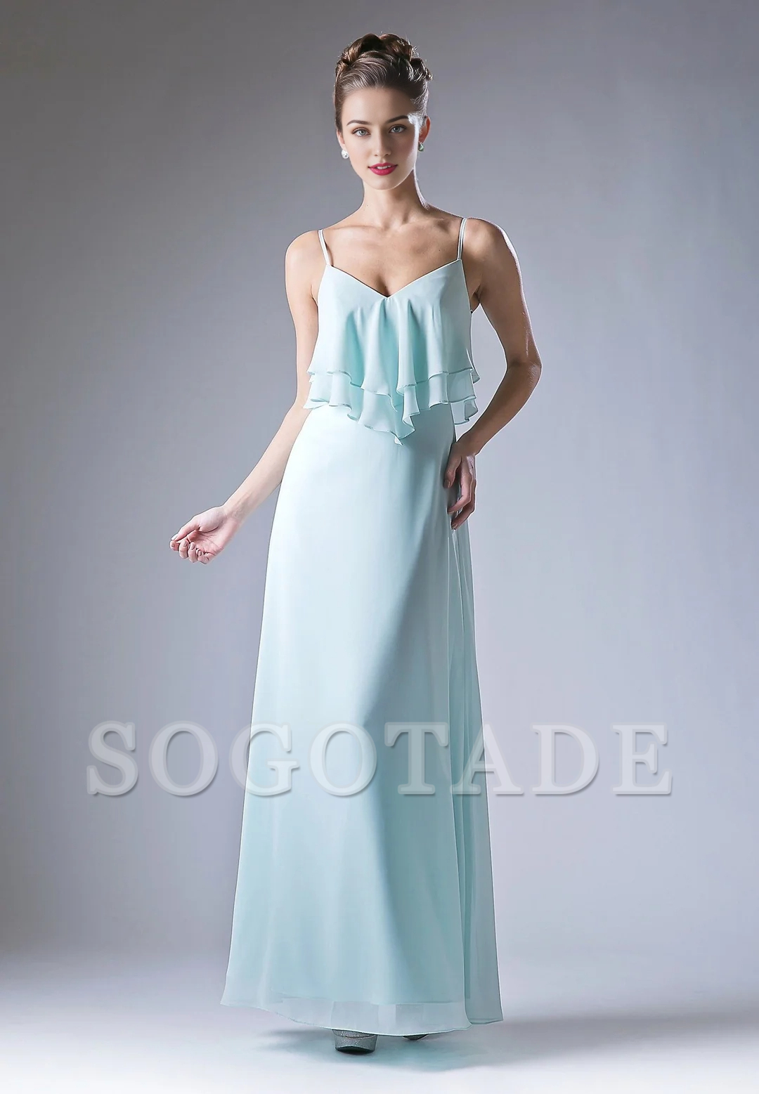 Lotus leaf edge sleeveless chiffon long dress