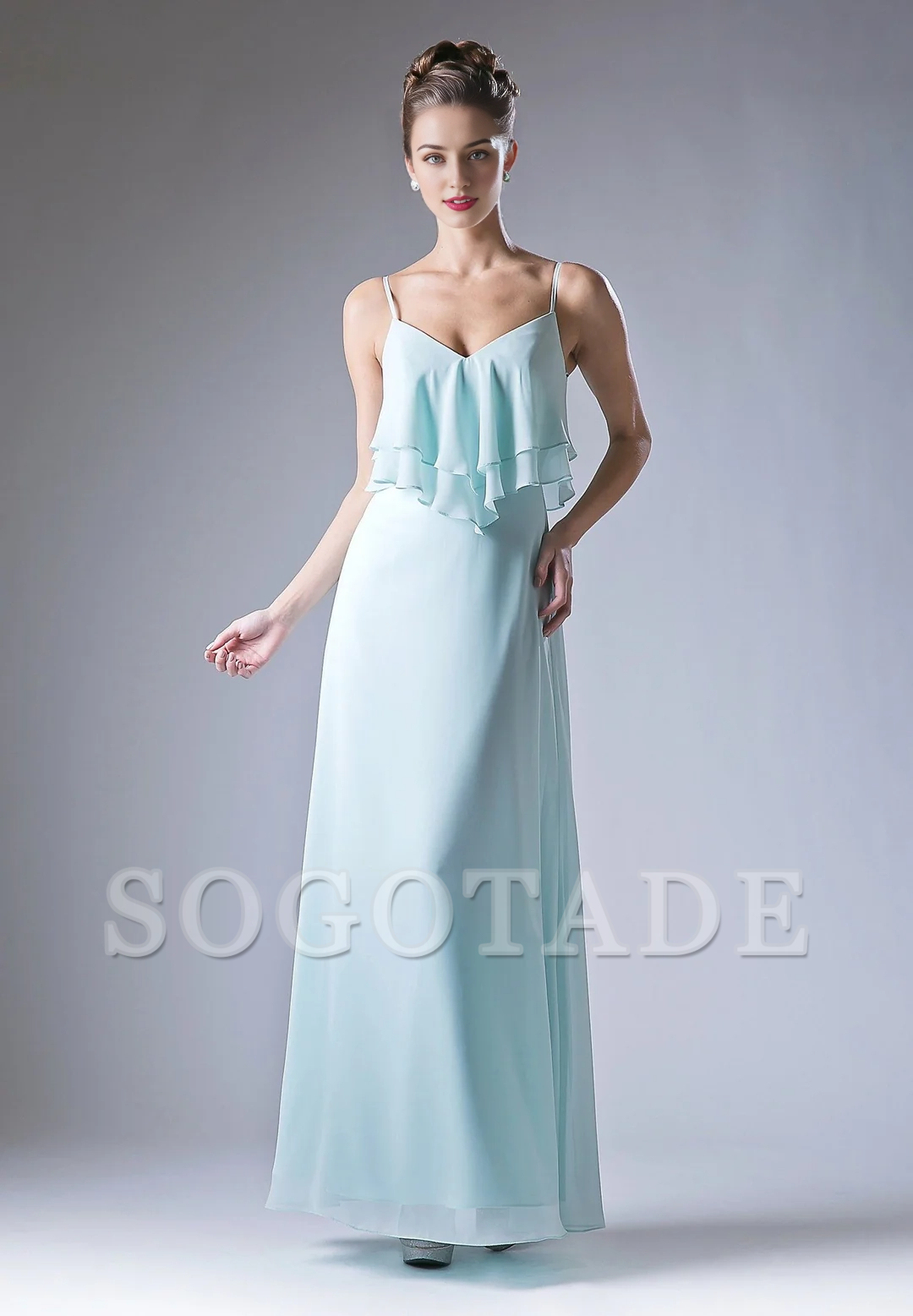 Lotus leaf edge sleeveless chiffon long dress