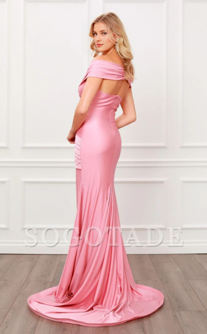 Mermaid short sleeved backless tight corset and floor length evening gown