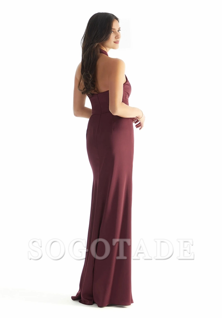 Sleeveless hanging neck exposed back zipper satin and floor length dress