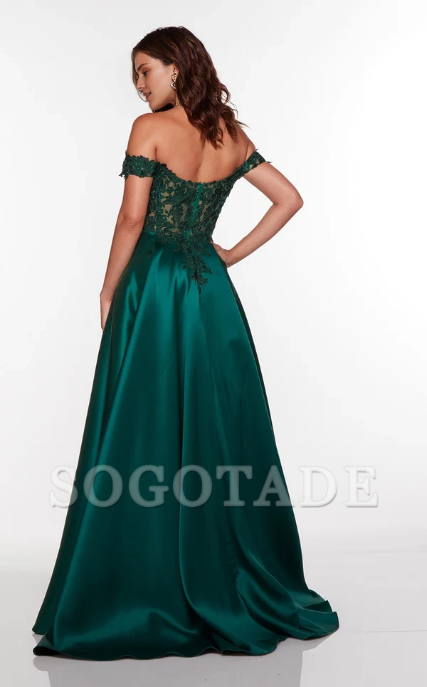 Sweetheart collar lace tight corset off shoulder and floor length Prom dress