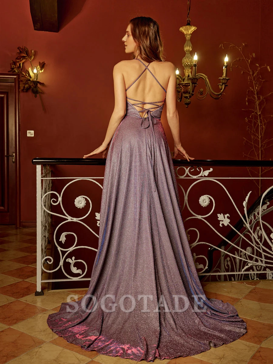 A-line princess thin shoulder strap without cuff pocket long ball dress