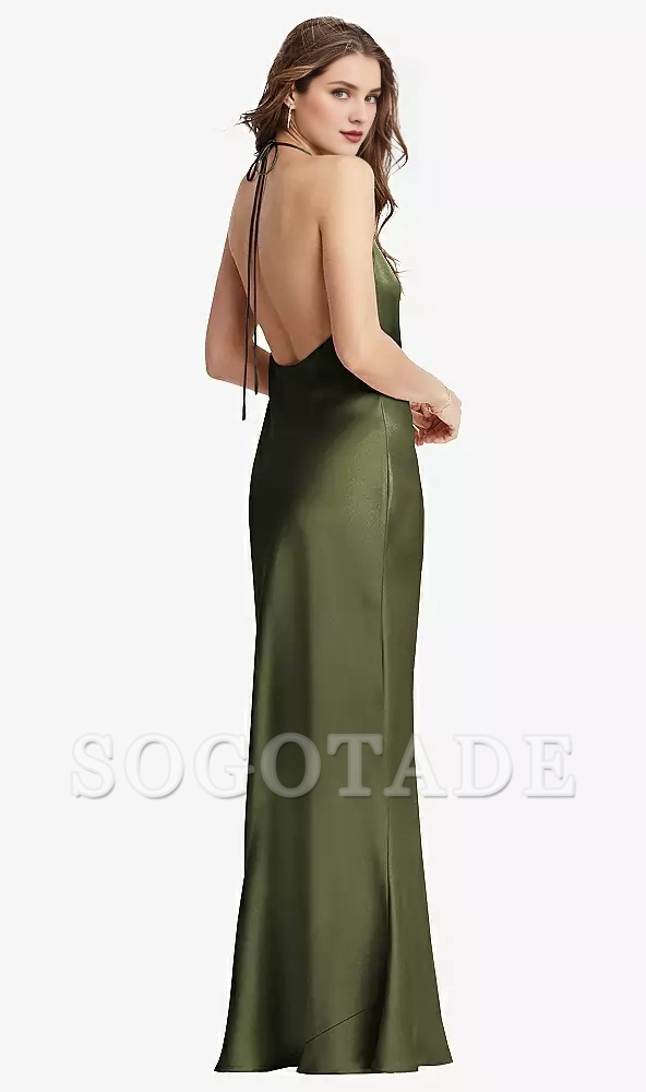 Flip collar long sling and floor length Prom dress