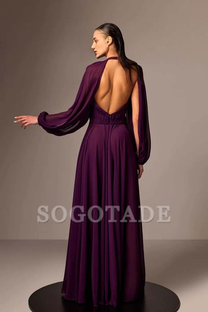 Crepe chiffon pleated and floor length gowns evening dresses