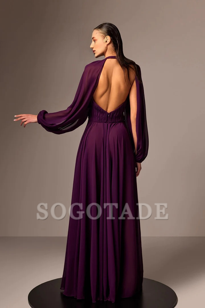 Crepe chiffon pleated and floor length gowns evening dresses
