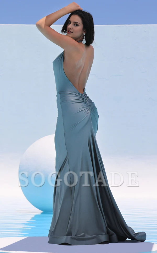 Mermaid hanging neck collar with thin shoulder straps backless and floor length Prom dress