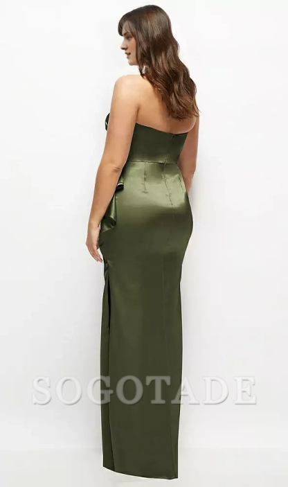 Strapless bow strapless strapless strapless strapless strapless hollow satin extra long bridesmaid dress