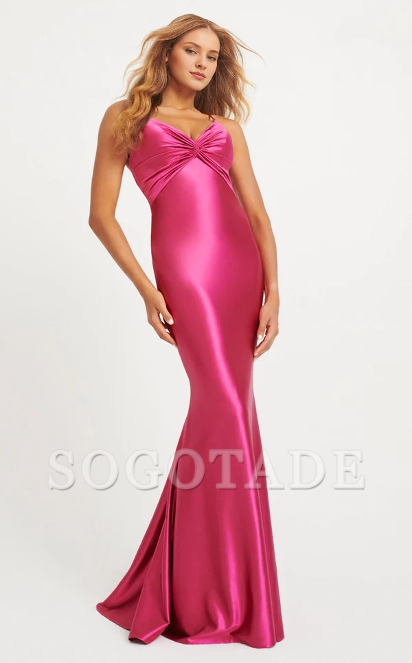 Mermaid V collar sleeveless backless and floor length Prom dress