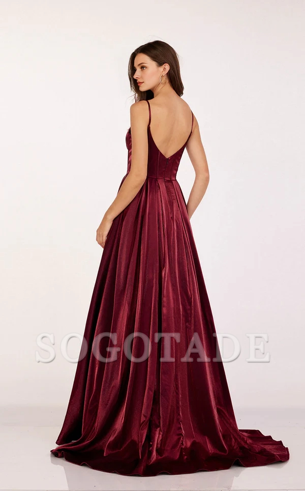 Sweetheart collar satin thin shoulder strap and floor length Prom dress