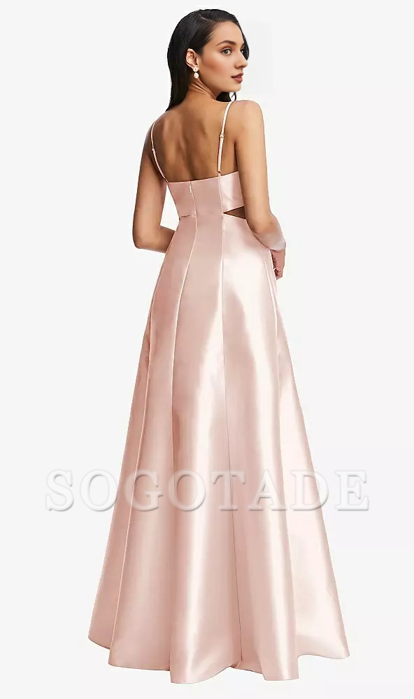 Bag open collar hollowed out satin twill A-line Prom dress