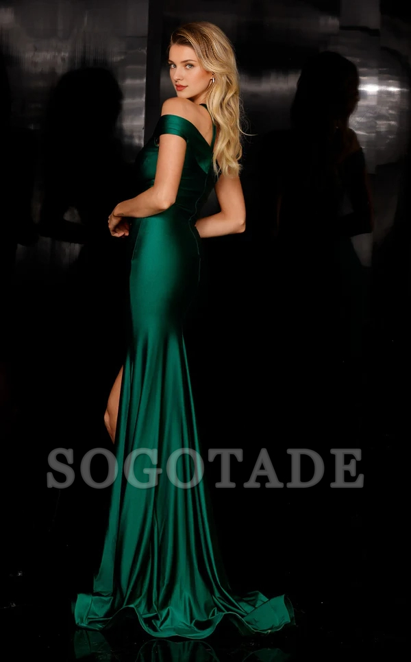 Single shoulder satin backless slit and floor length Prom dress