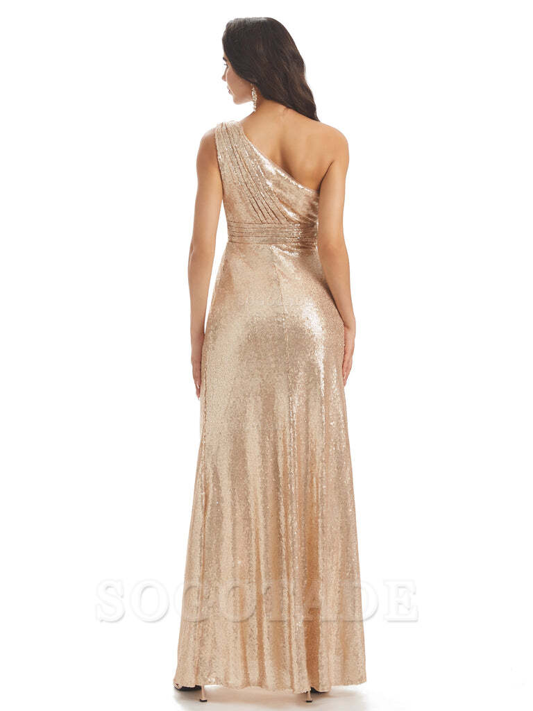 Sexy Sequin One Shoulder Sleeveless Long Mermaid Bridesmaid Dresses prom shop dresses