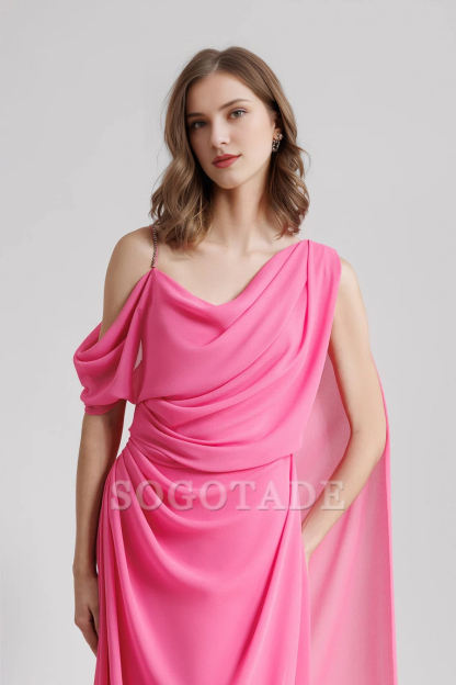 Asymmetric neckline backless and floor length gown evening dresses