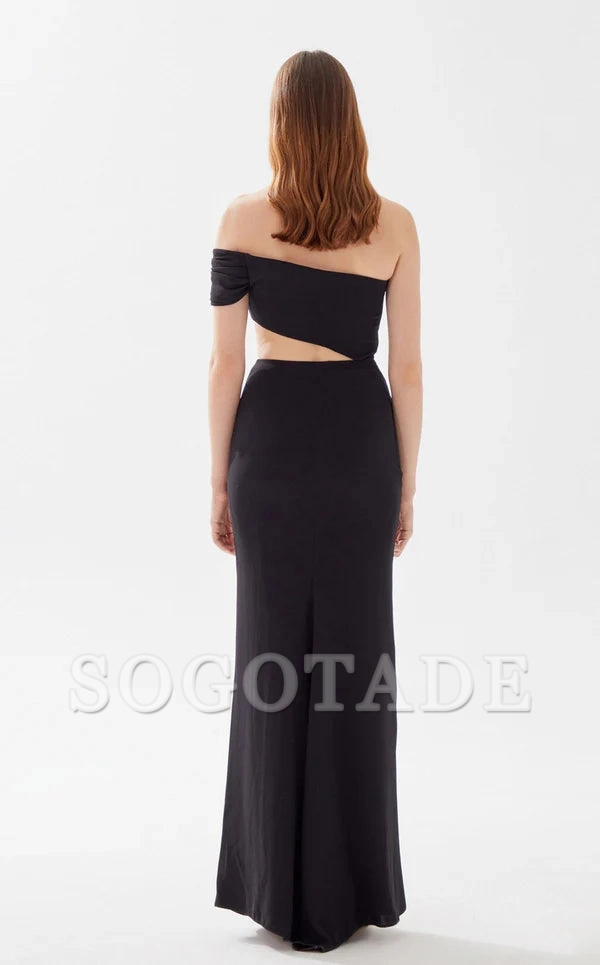 A-line heart-shaped collar shoulder baring tight fitting and floor length evening dress-SOGOTADE