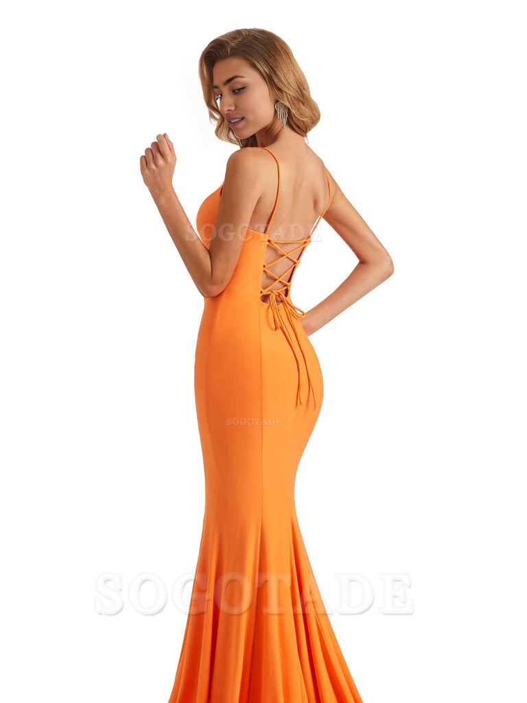 Sexy V-Neck Mermaid Cultivate oneself Spaghetti Straps Backless Long Charming Bridesmaid Dresses Formal Women's Dresses Wedding Guests Dresses