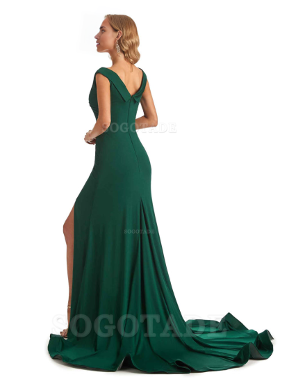Sexy Mermaid V-Neck Off The Shoulder Side Fork Long Fashion Bridesmaid Dresses Formal Women's Dresses Wedding Guests Dresses