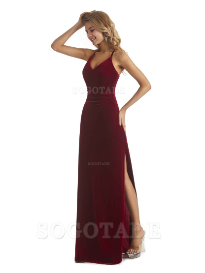 Elegant V-Neck Halter Backless Mermaid Velvet Long Wedding Party Dresses Bridesmaid Dresses Formal Women's Dresses Wedding Guests Dresses