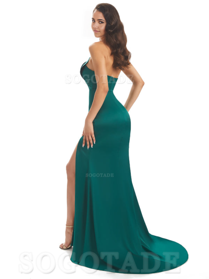 Mermaid sleeveless Satin formal dresses evening gown Bridesmaid Dresses With Side Slit 