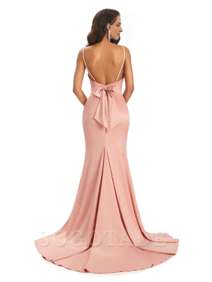 Sexy Backles Soft Satin Spaghetti Straps Maxi Mermaid Bridesmaid Dresses Online prom shop dresses
