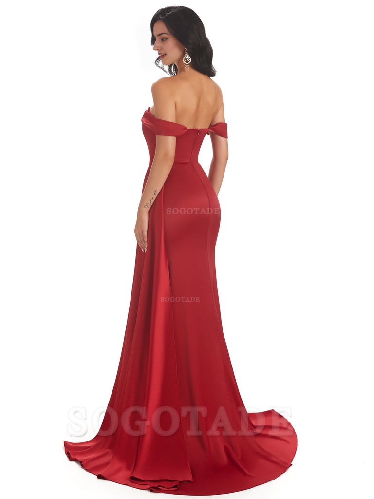 Sexy Off The Shoulder Soft Satin Mermaid Long Bridesmaid Dresses Gown prom shop dresses
