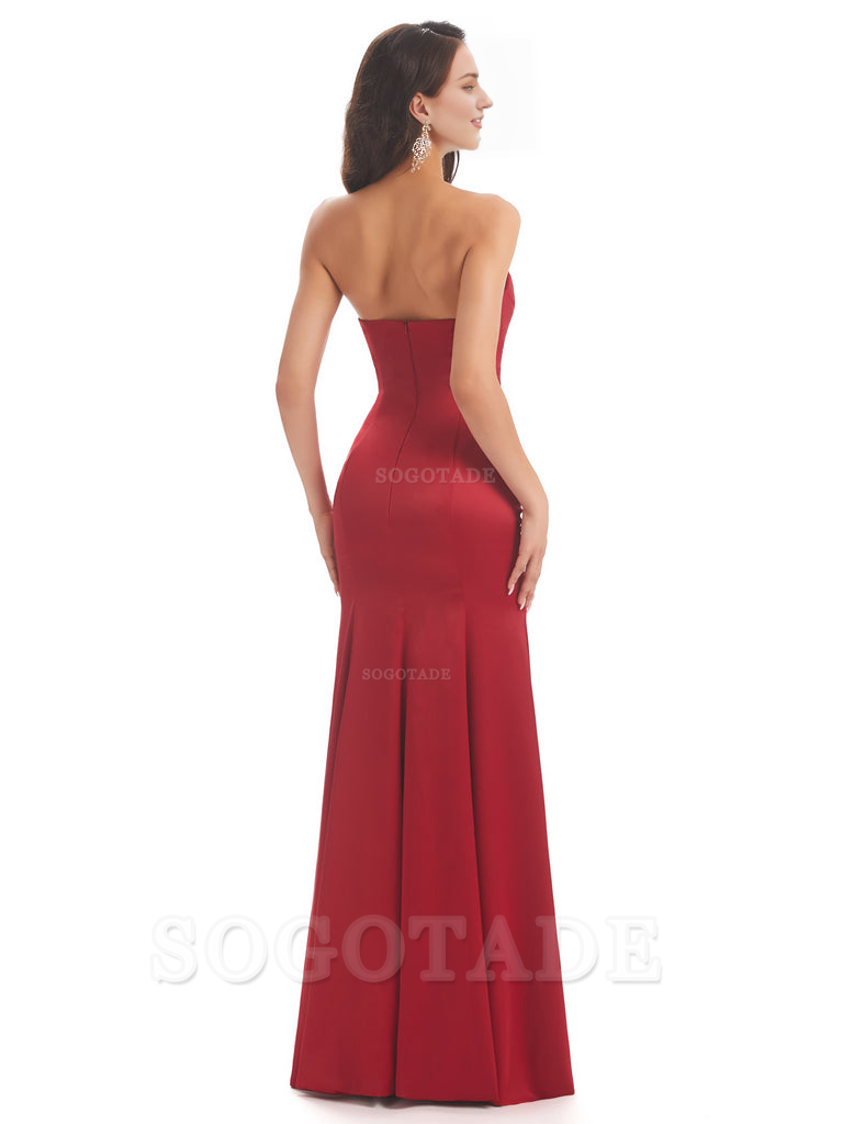 Simple Strapless Sweetheart Soft Satin Mermaid Long Bridesmaid Dresses prom shop dresses