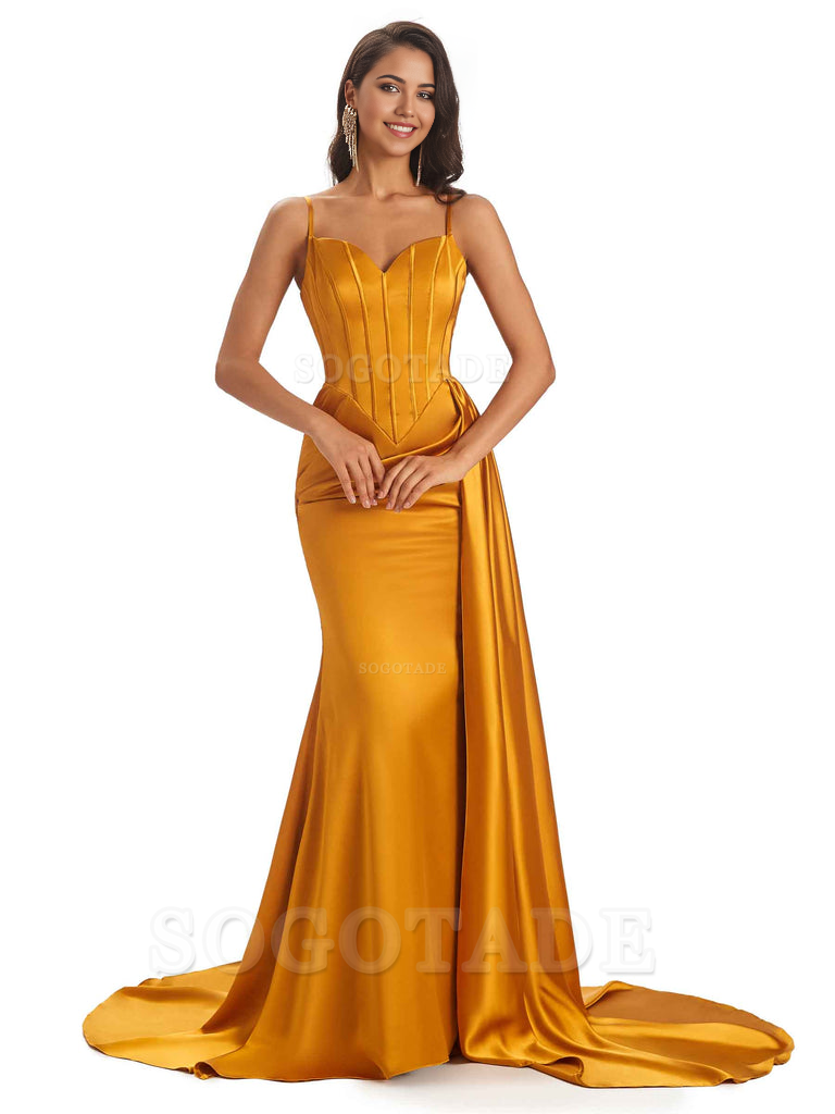 Sheath Spaghetti Satin Straps Floor-Length formal dresses evening gown Bridesmaid Dresses