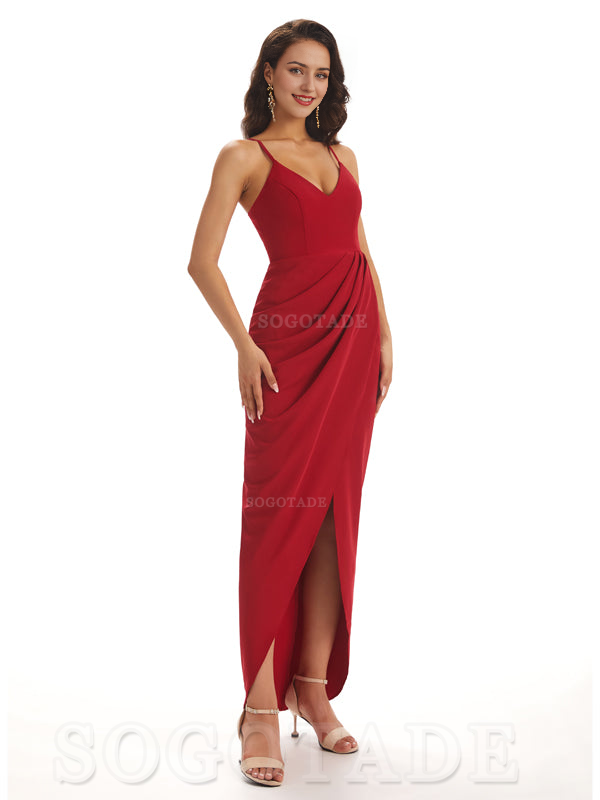 Simple Soft Satin Spaghetti Straps Mermaid Midi Bridesmaid Dresses prom shop dresses