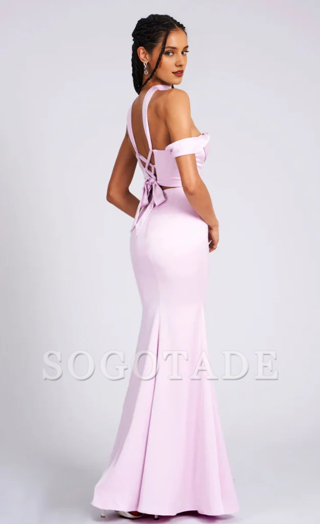 Mermaid Purple Red Hanging Neck Satin and Ground length Gowns Evening Dresses
