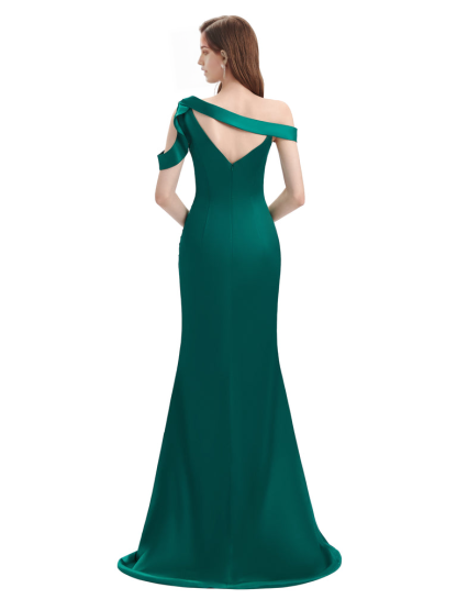 Mermaid V-Neck Satin Floor-Length formal dresses evening gown Bridesmaid Dresses With Side Slit 
