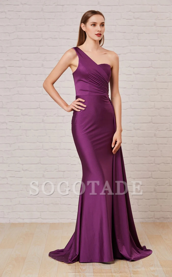 Asymmetric collar sleeveless tight corset and floor length gowns evening dresses