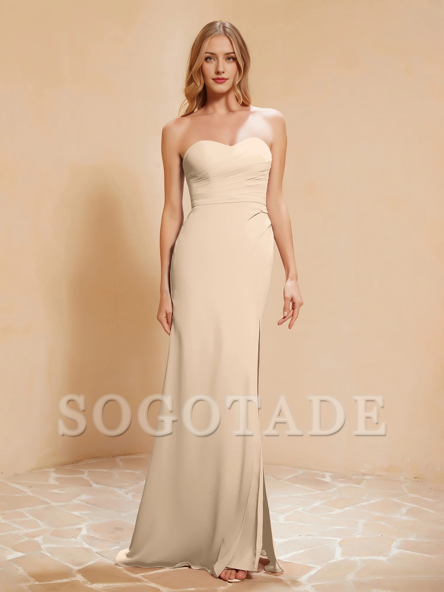 Sweetheart tight slit chiffon dress