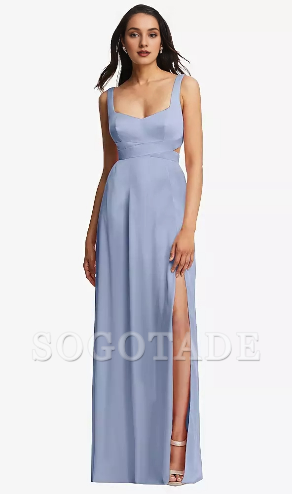 Front slit open collar cross cut hollowed out body extra long Prom dress