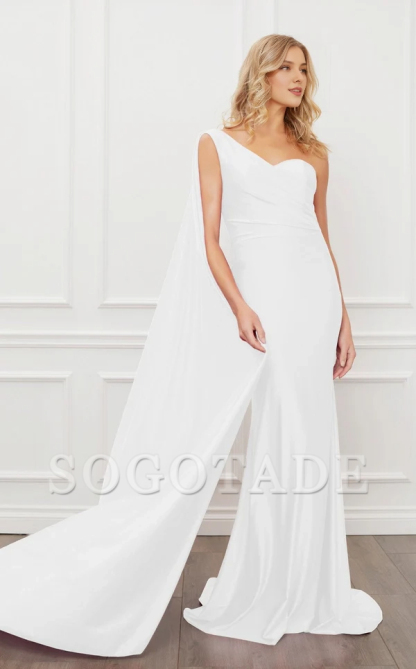 Asymmetric collar sleeveless tight corset and floor length evening gown
