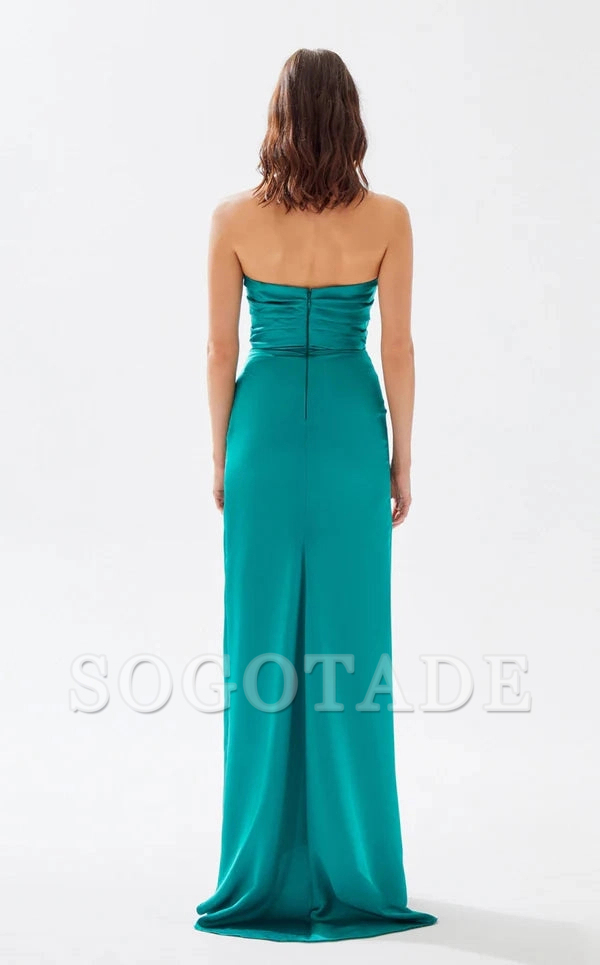 A-line chicken heart collar strapless backless high slit and floor length evening dress-SOGOTADE