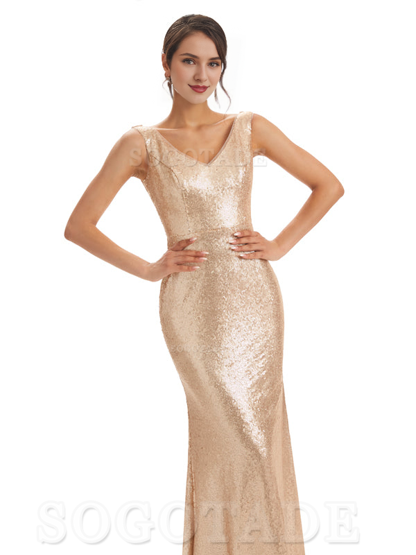 Sleeveless V Neck Mermaid Cultivate oneself Sequin Shining Luxury Bridesmaid Dresses Formal Women's Dresses Wedding Guest Dresses