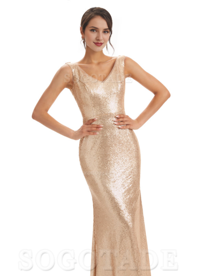 Sleeveless V Neck Mermaid Cultivate oneself Sequin Shining Luxury Bridesmaid Dresses Formal Women's Dresses Wedding Guest Dresses