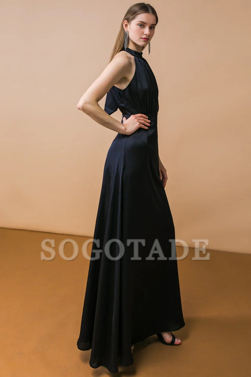 A-line hanging neck collar with exposed back lace up dress-SOGOTADE